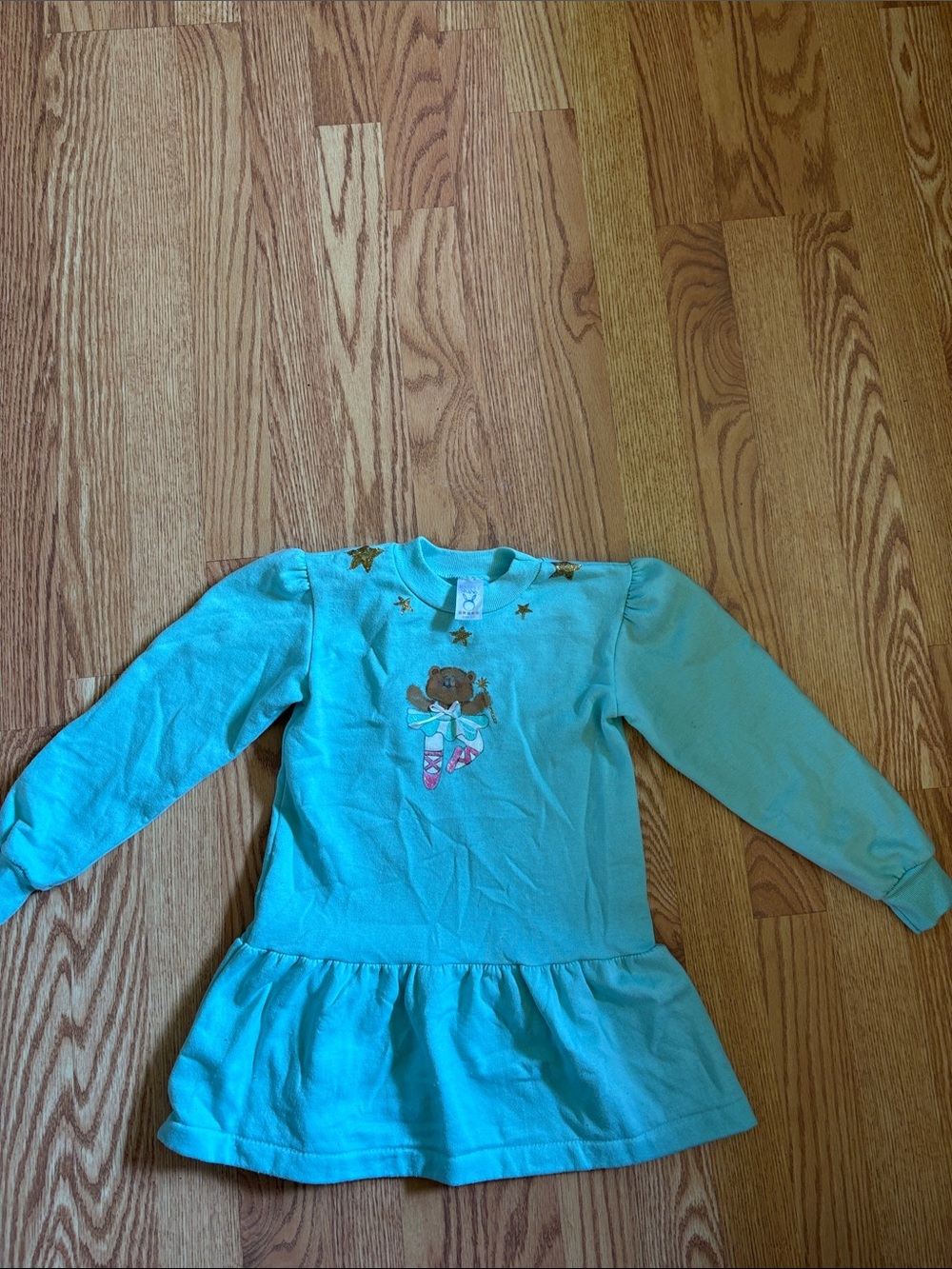 Rabbit Skins Vintage Teal Green Long-Sleeve Sweatshirt Dress